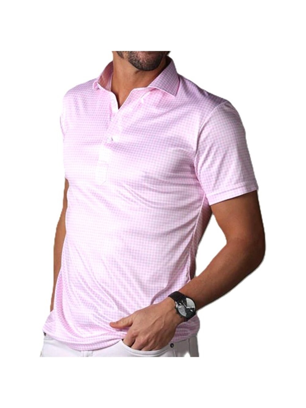 Collars & Co Semi-Spread Collar Polo Mens Size Large Tall Pink Gingham NWT